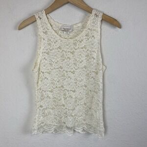 Gold Label Victorias Secret L Lace Tank Top Ivory White Sheer Y2k Fairy Grunge